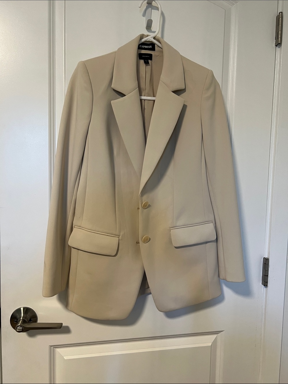 Express Women's Light Cream Supersoft Double Knit blazer
